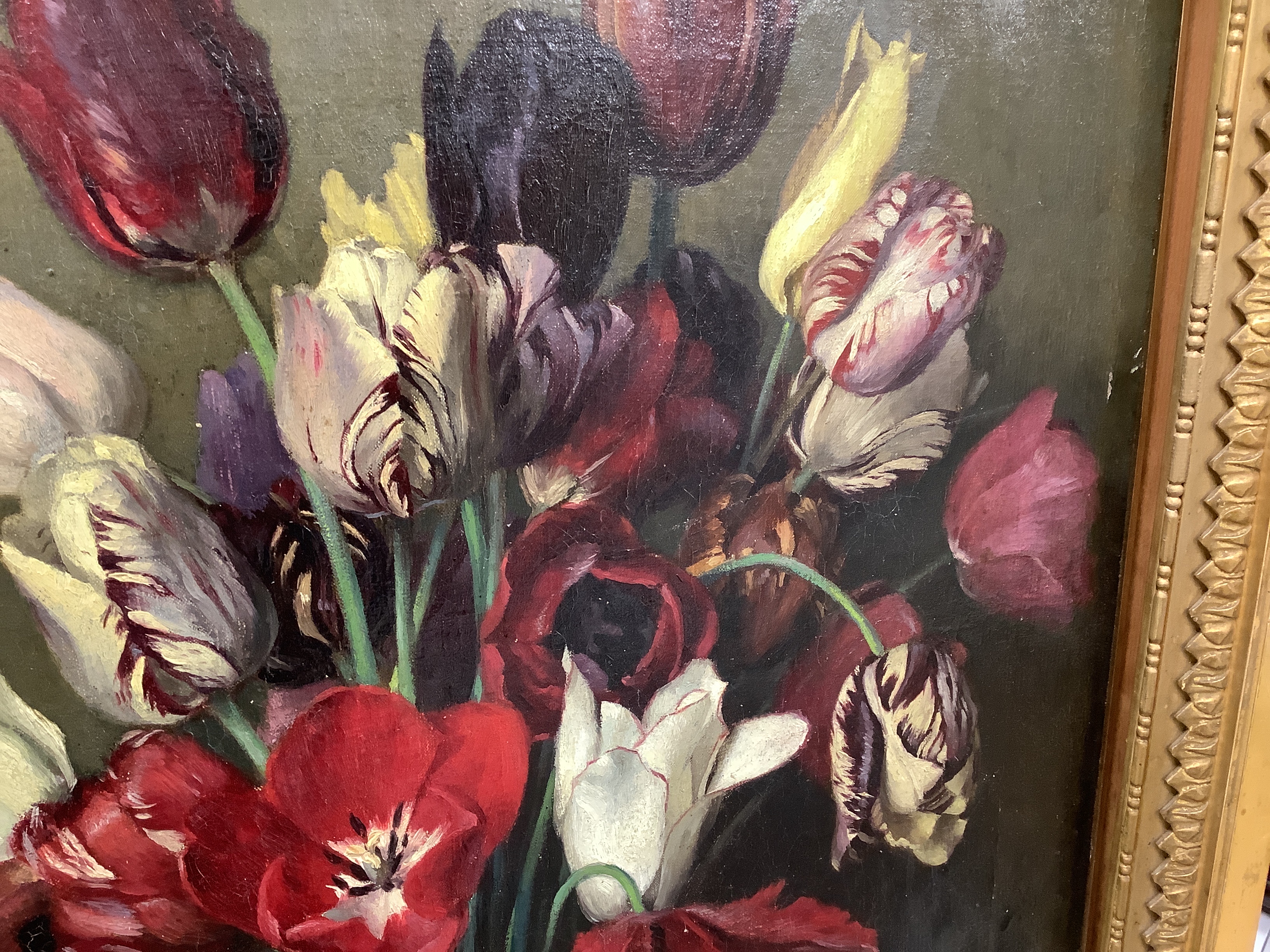 The Hon. Walter John James RBA (1869-1932), oil on canvas, Still life of tulips in a vase, signed and dated June 1931, 59 x 45cm